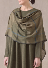 handwoven cashmere tartan check scarf (mossbronze/blue)