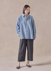 cotton angled-to-front side seam shirt with collar - long