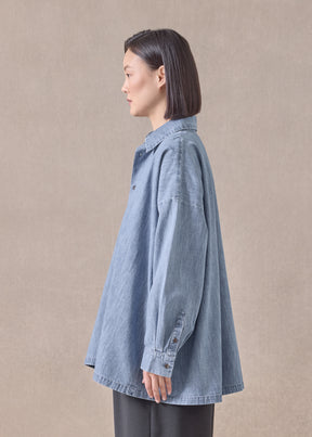 cotton angled-to-front side seam shirt with collar - long