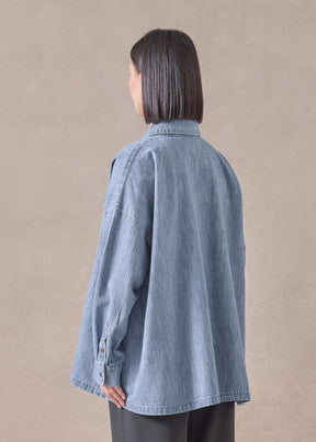 cotton angled-to-front side seam shirt with collar - long