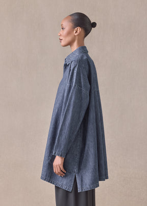 cotton wide a-line back pleat shirt with collar - long plus