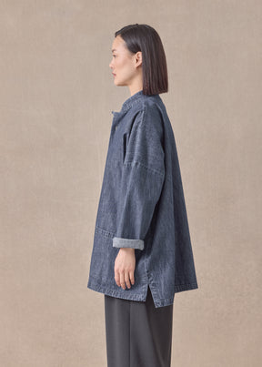 cotton wide longer back mandarin jacket - long