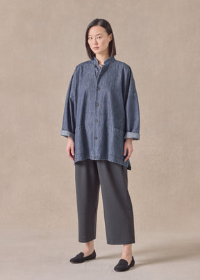 cotton wide longer back mandarin jacket - long