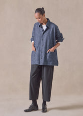 cotton wide a-line shirt jacket with collar - long