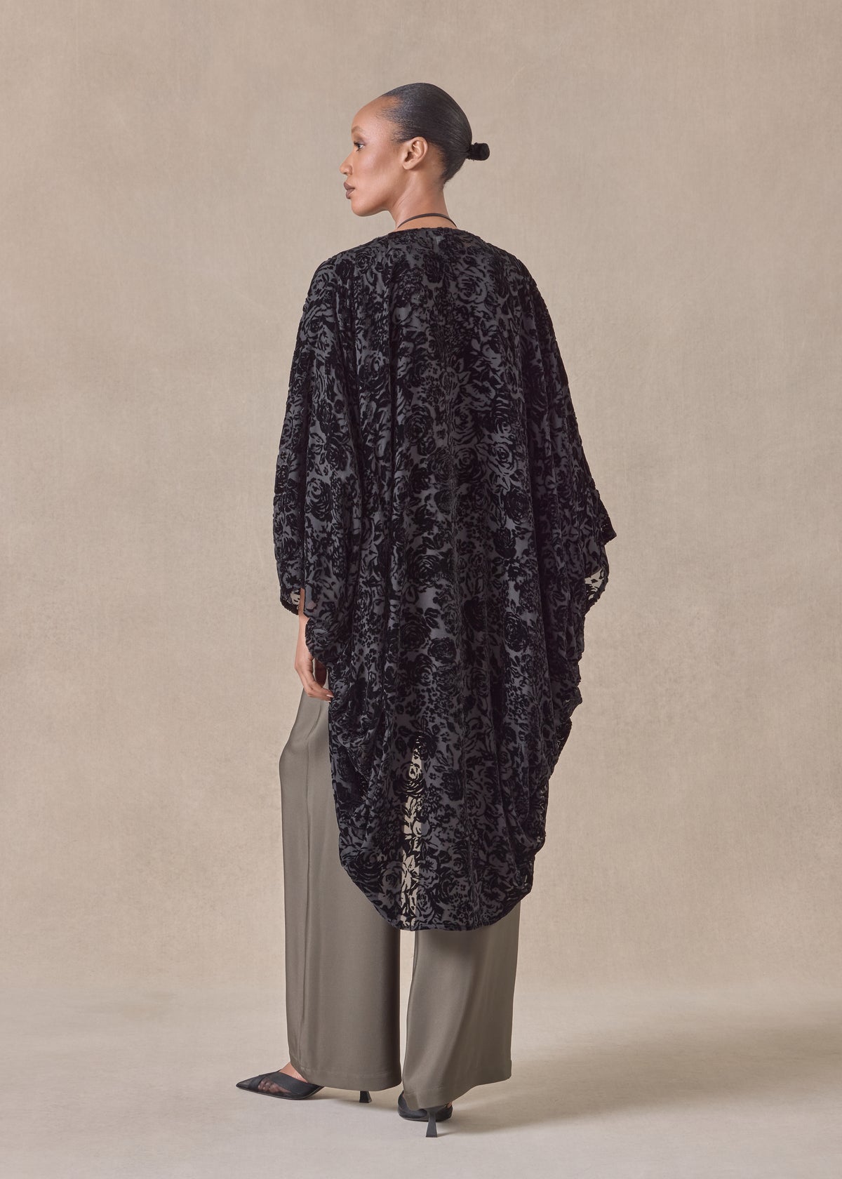 silk mix cocoon jacket coat (black)