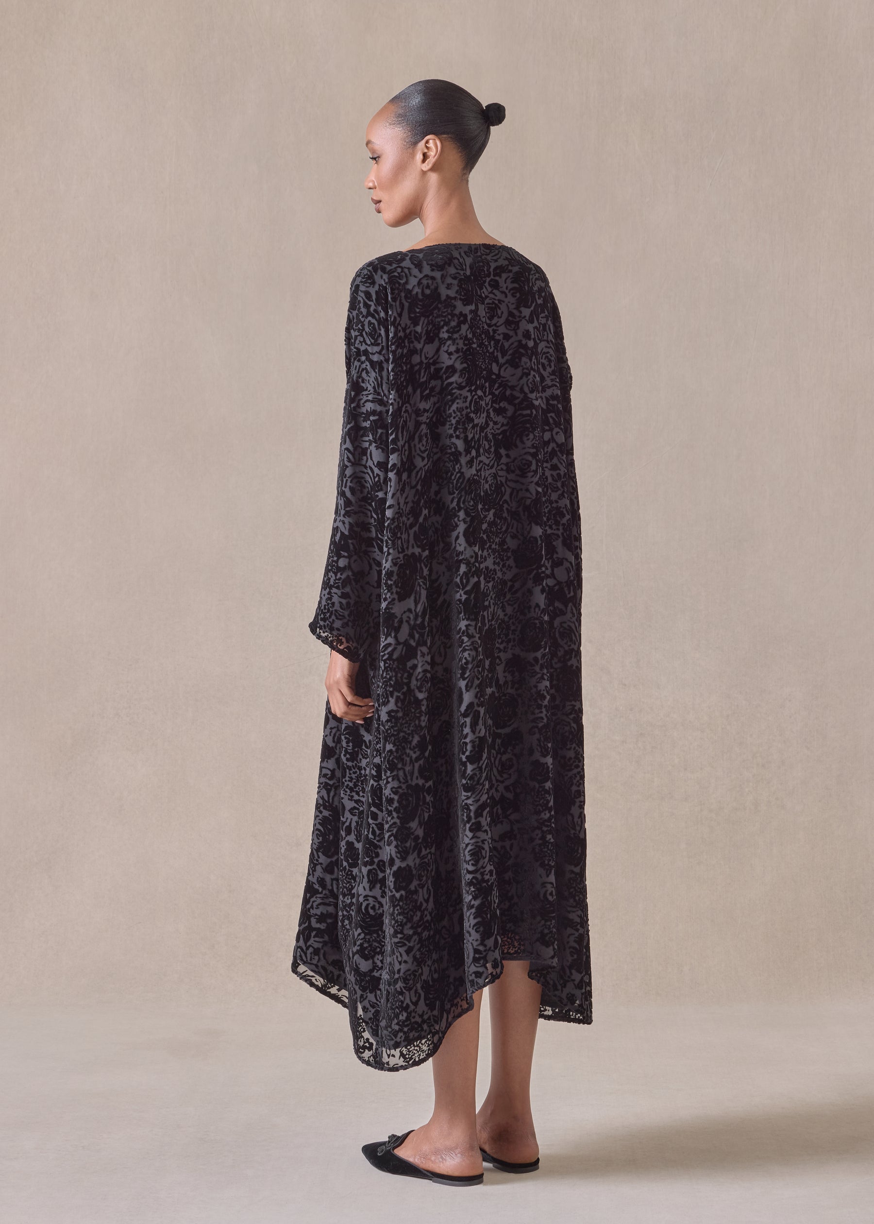 silk mix wide a-line boat neck dress