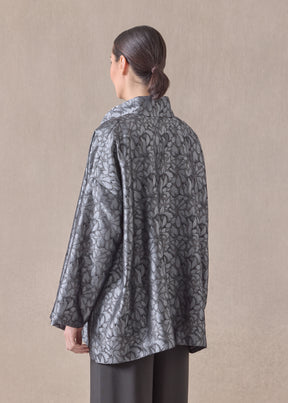 silk wide a-line jacket with chinese collar - long