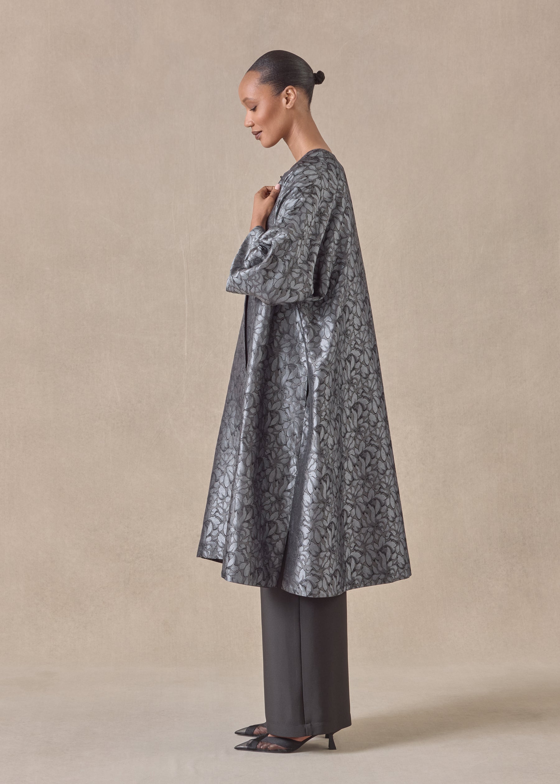 silk round neck chinese coat - 3/4 length (reversible)