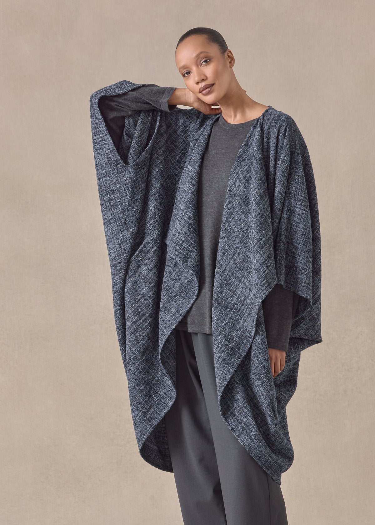 alpaca wool mix cocoon coat (bluegrey)