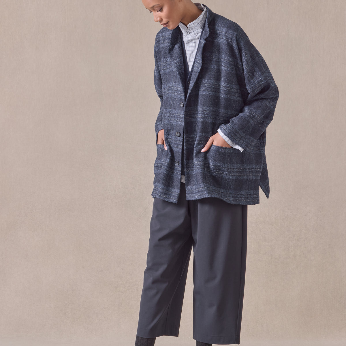 alpaca wool mix wide mandarin jacket - long