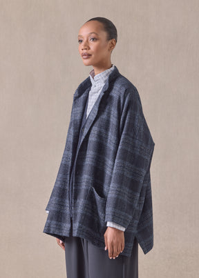 alpaca wool mix wide mandarin jacket - long