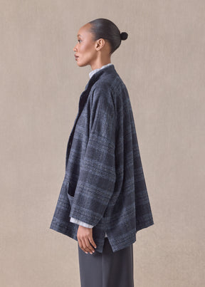 alpaca wool mix wide mandarin jacket - long