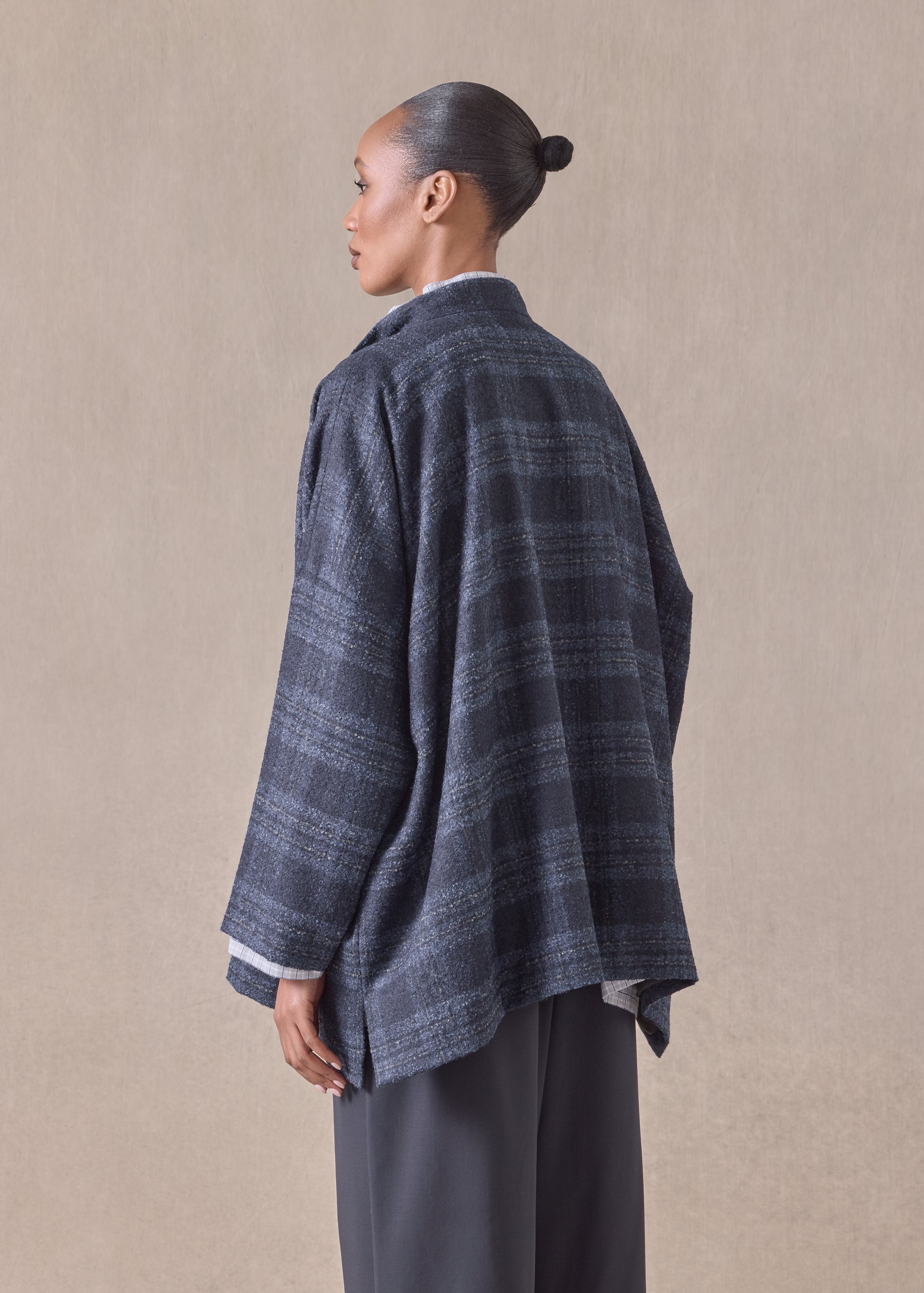 alpaca wool mix wide mandarin jacket - long