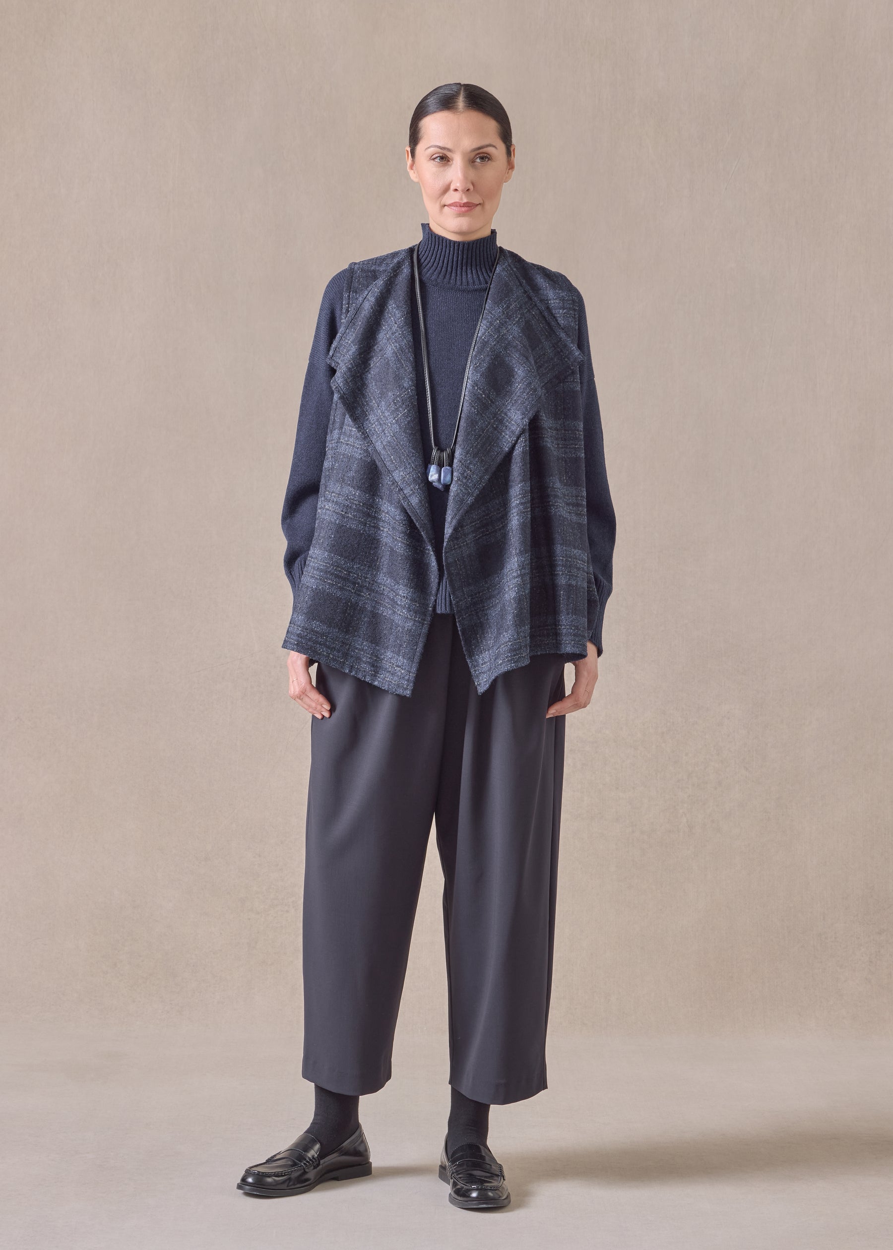 alpaca wool mix a-line drape front waistcoat - mid plus