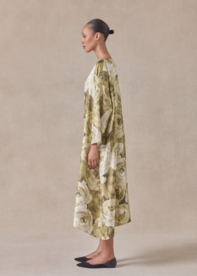 silk wide a-line scoop neck dress