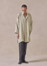 silk wide longer back double stand collar shirt - very long with slits