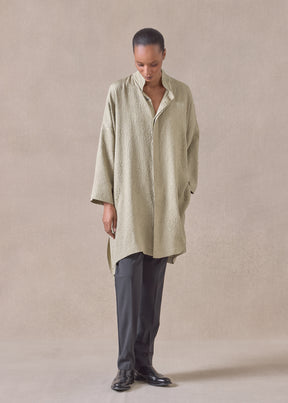 silk wide longer back double stand collar shirt - very long with slits