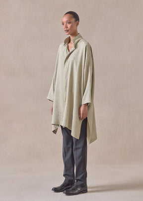 silk wide longer back double stand collar shirt - very long with slits