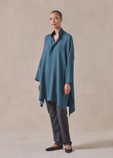 silk wide longer back double stand collar shirt - very long with slits