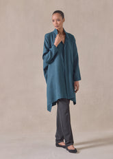 silk wide longer back double stand collar shirt - very long with slits