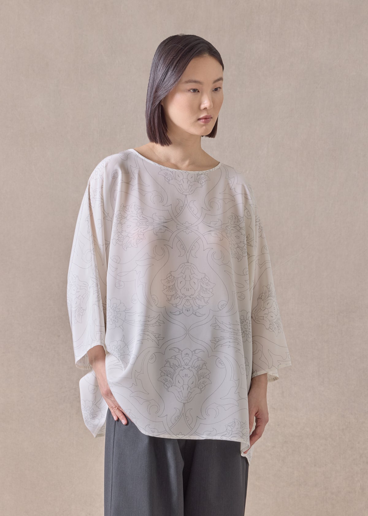 silk boat neck top - long