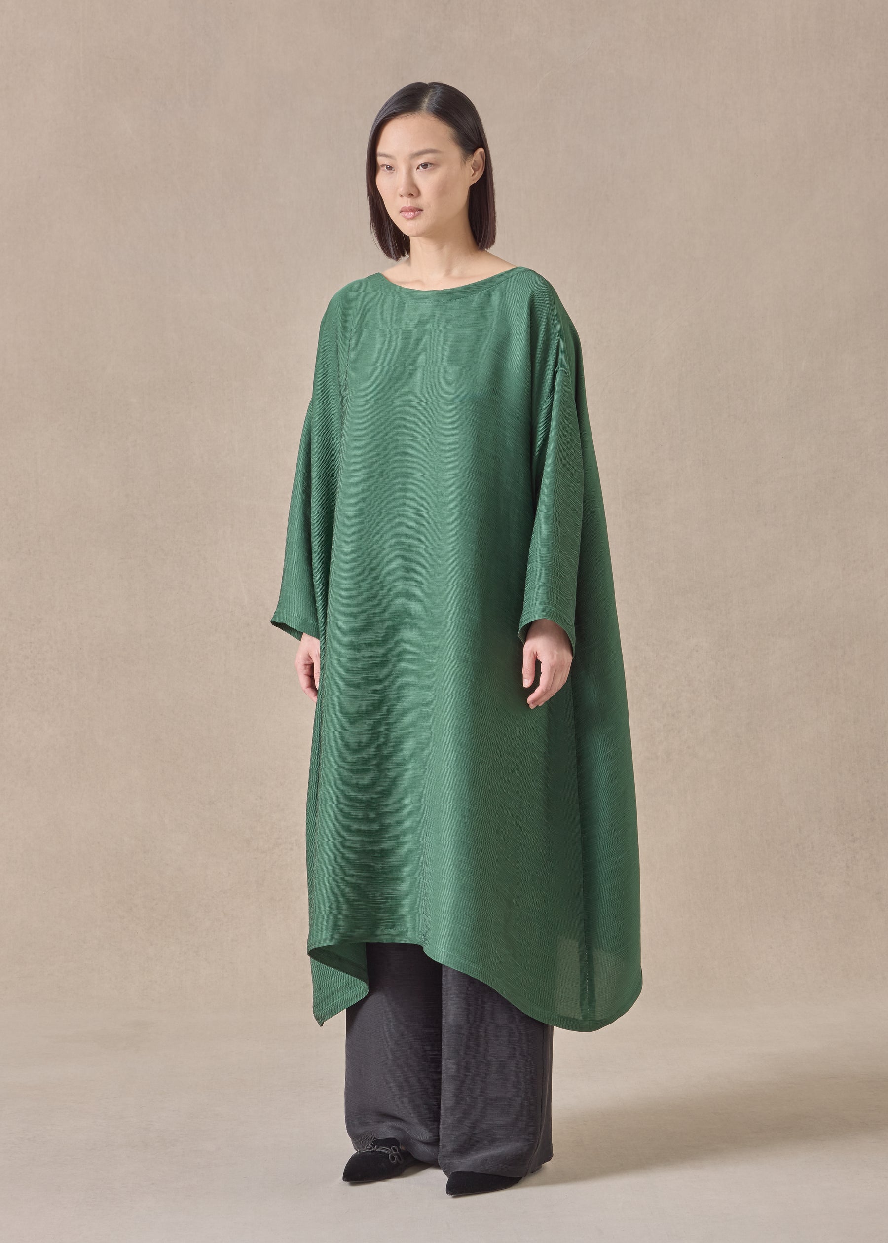 silk wide a-line scoop neck dress