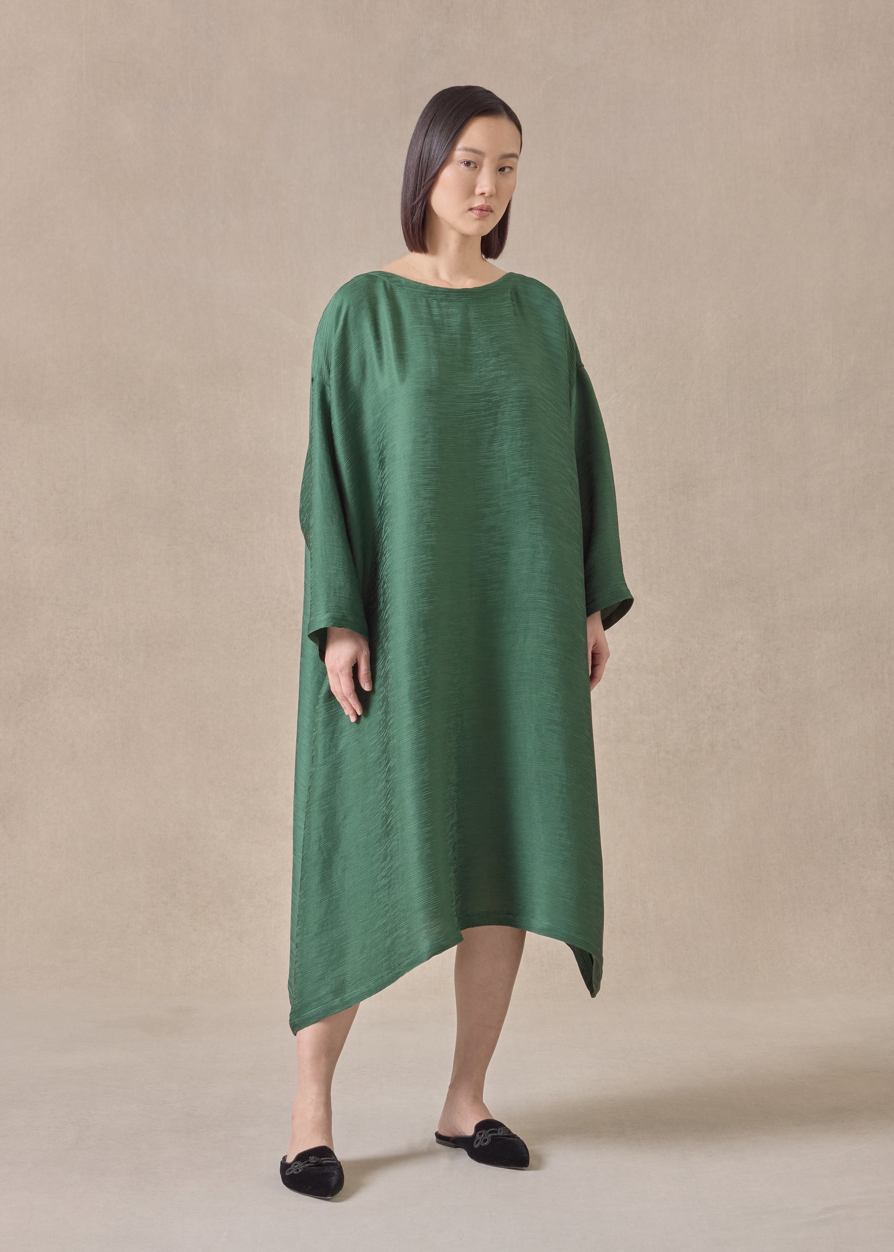 silk wide a-line scoop neck dress