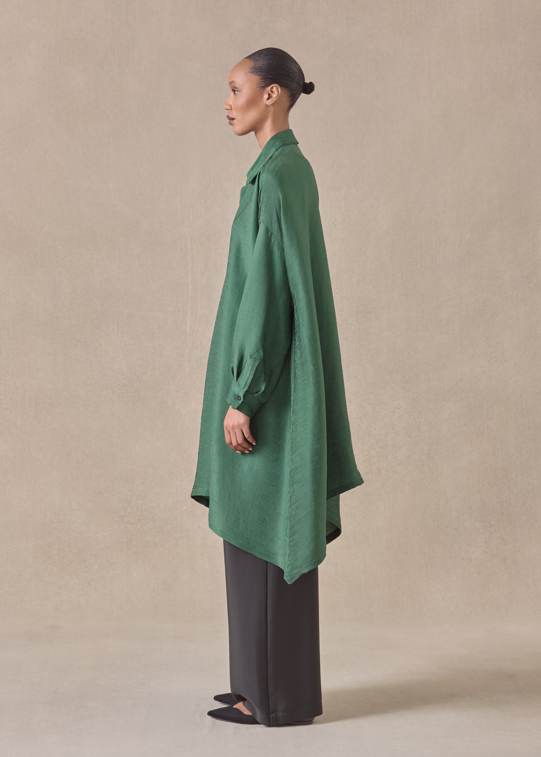 silk wide a-line shirt with collar - very long