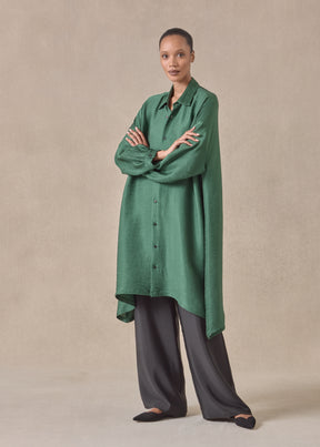 silk wide a-line shirt with collar - very long