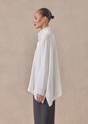 silk wide longer back double stand collar shirt - mid plus