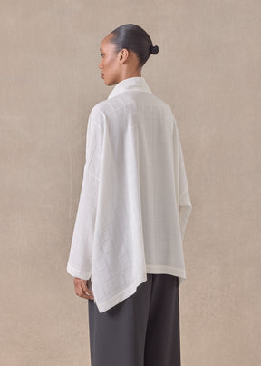 silk wide longer back double stand collar shirt - mid plus