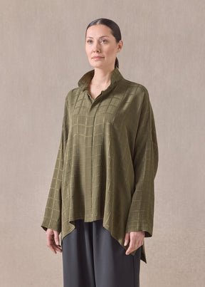 silk wide longer back double stand collar shirt - mid plus
