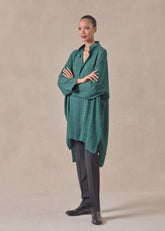 silk wide longer back double stand collar shirt - very long with slits