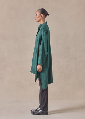 silk wide longer back double stand collar shirt - very long with slits