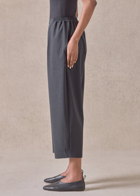 wool cropped flat front pleated trouser