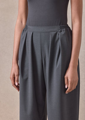 wool cropped flat front pleated trouser