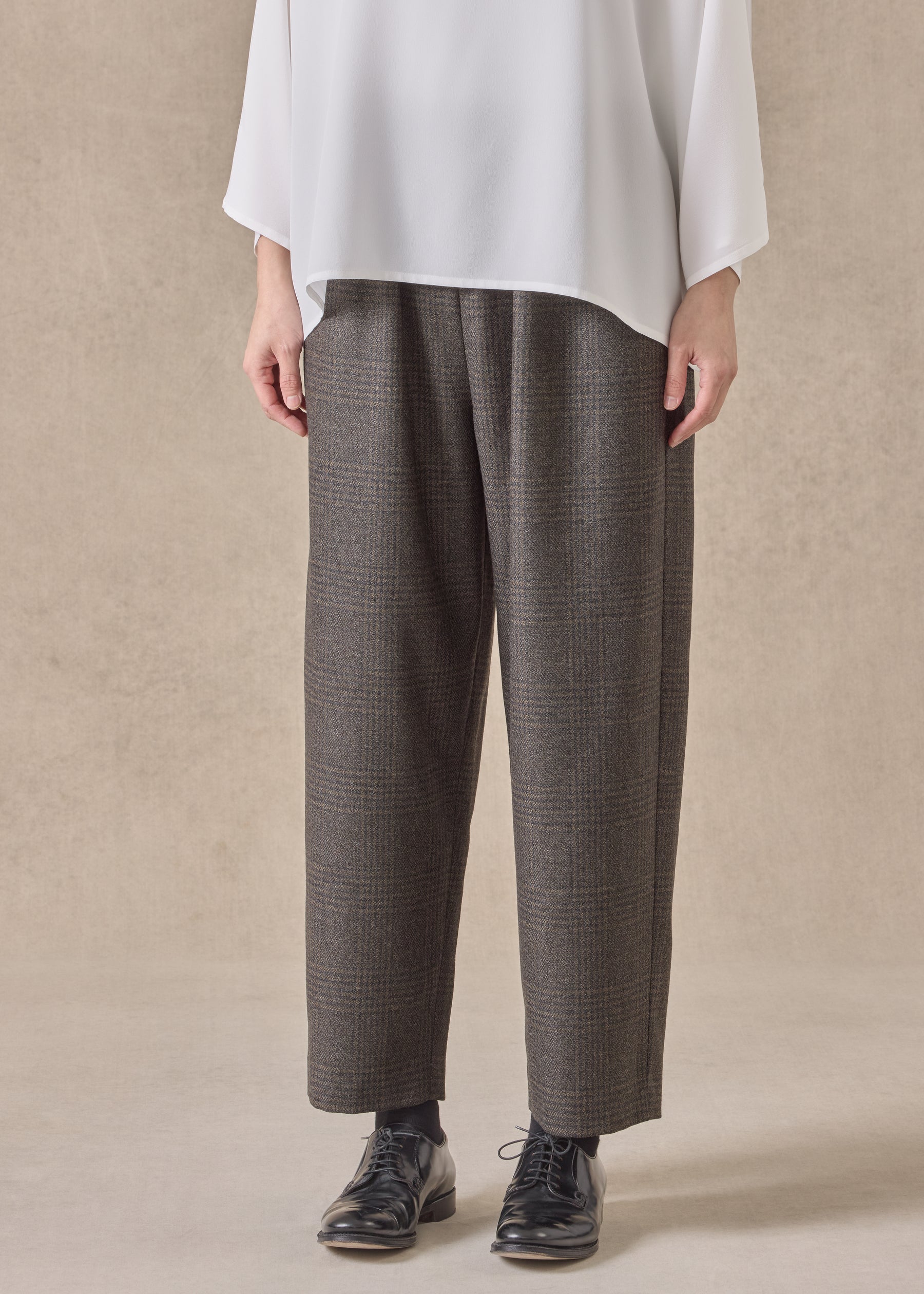 cashmere silk mix longer japanese trouser with ankle slits