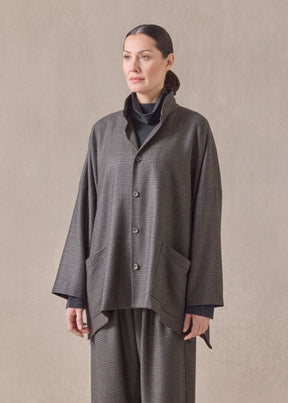 cashmere silk mix wide longer back double stand collar jacket - long