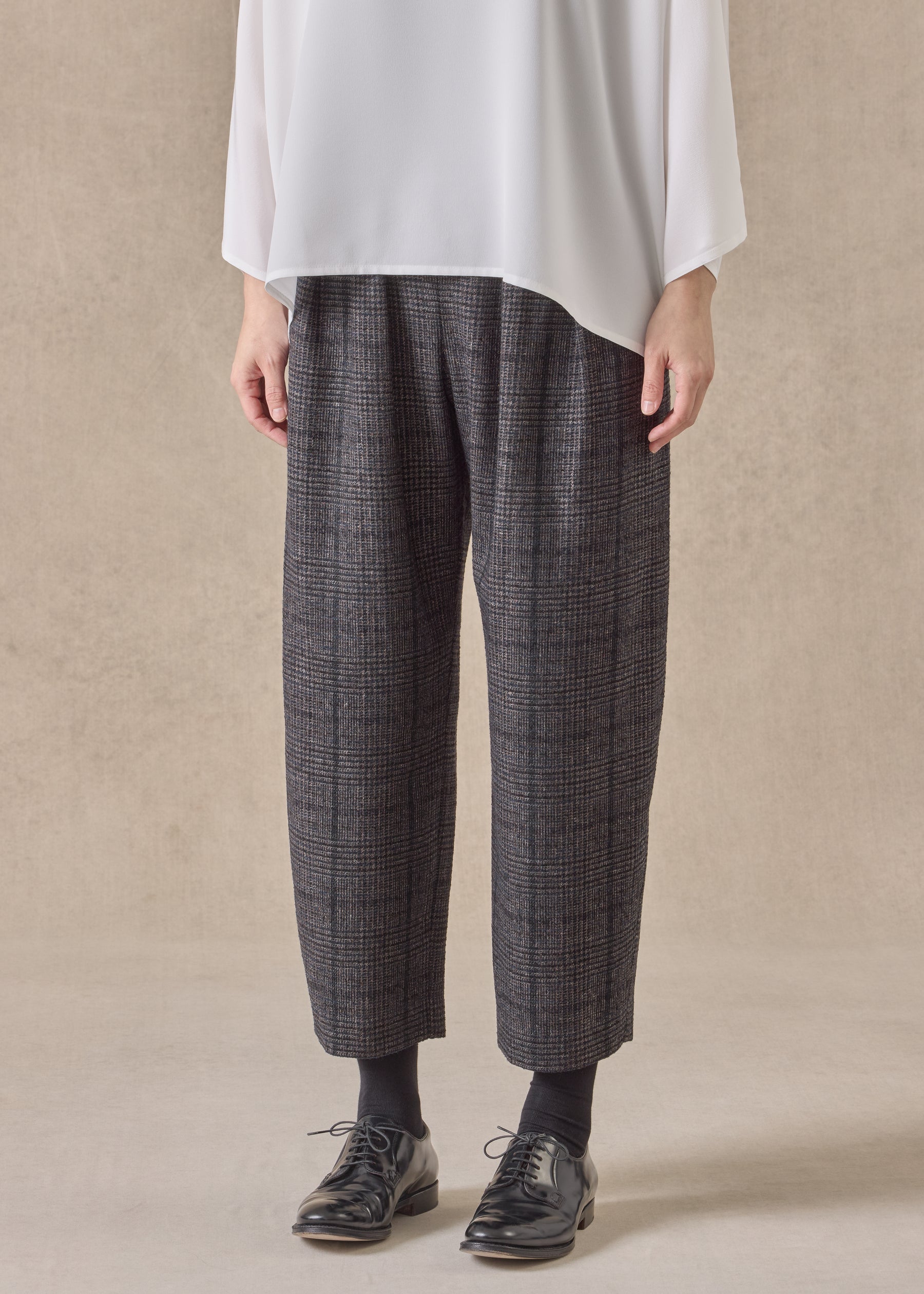 cashmere silk wool mix cropped flat front pleated trouser