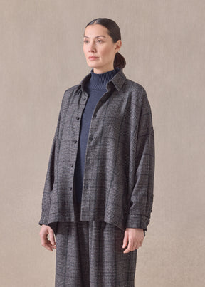 cashmere silk wool mix wide a-line shirt jacket with collar - mid plus