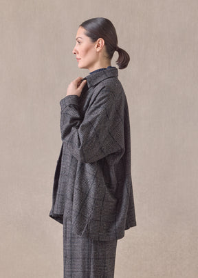 cashmere silk wool mix wide a-line shirt jacket with collar - mid plus