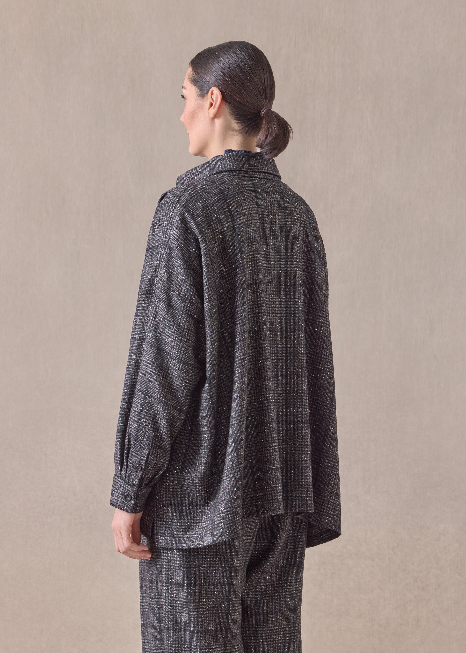 cashmere silk wool mix wide a-line shirt jacket with collar - mid plus