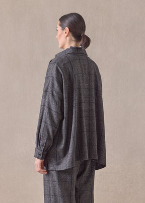 cashmere silk wool mix wide a-line shirt jacket with collar - mid plus