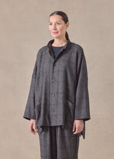 cashmere silk wool mix wide longer back mandarin jacket - long (brownink)