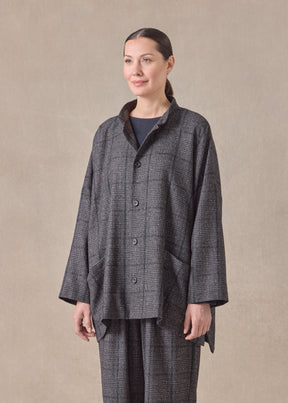 cashmere silk wool mix wide longer back mandarin jacket - long