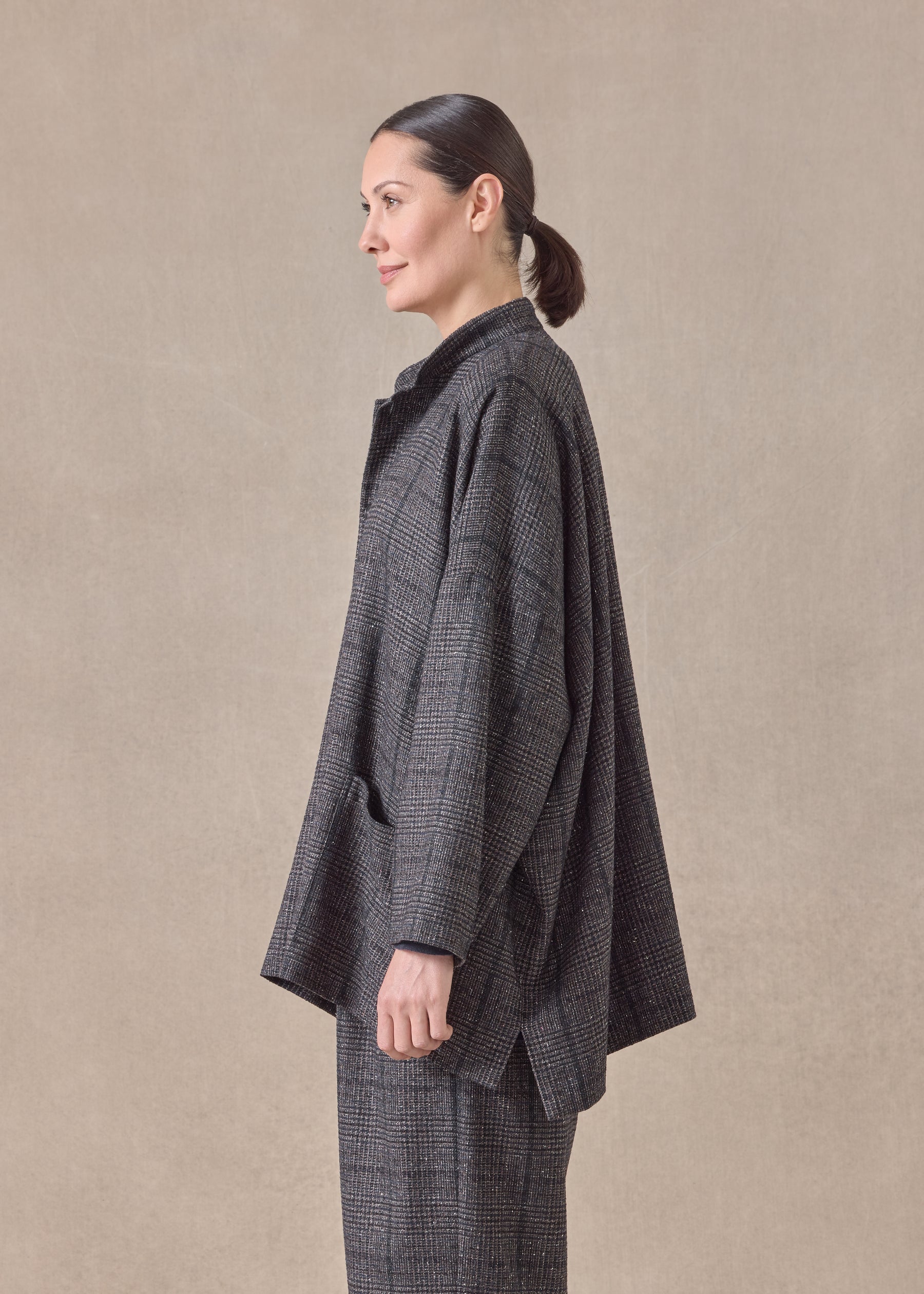 cashmere silk wool mix wide longer back mandarin jacket - long