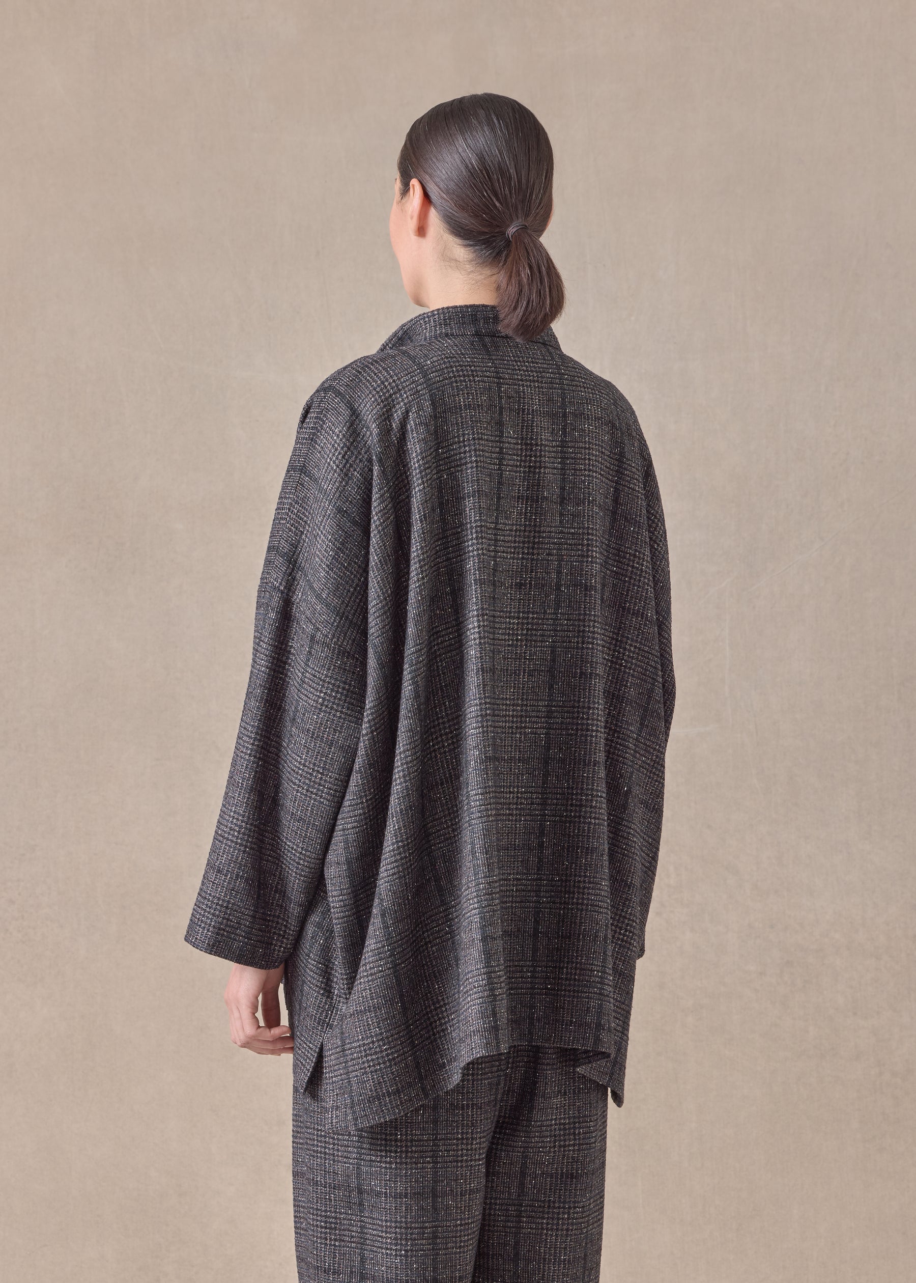 cashmere silk wool mix wide longer back mandarin jacket - long