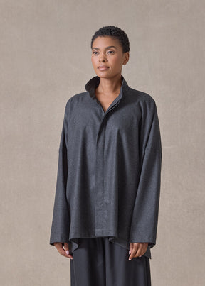 wool / cashmere wide longer back shirt with double stand collar - mid plus (charcoal)