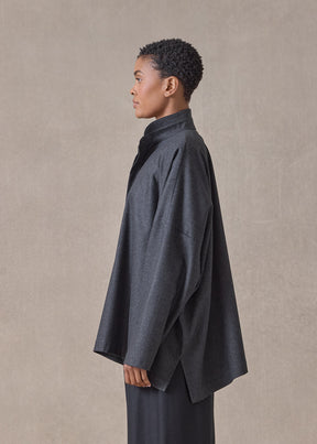wool / cashmere wide longer back shirt with double stand collar - mid plus (charcoal)