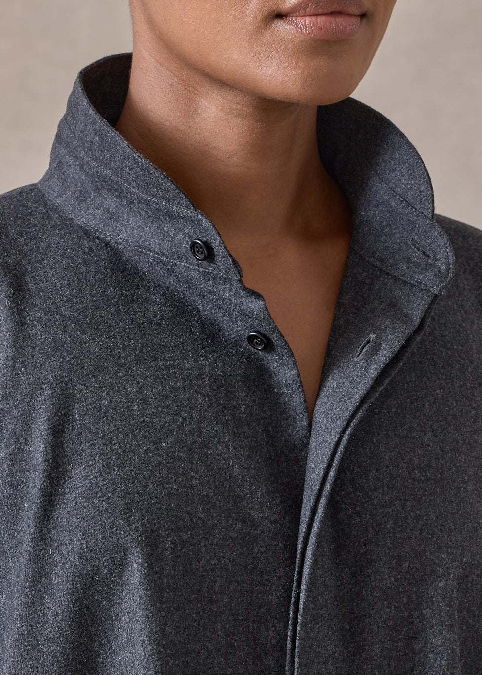 wool / cashmere wide longer back shirt with double stand collar - mid plus (charcoal)